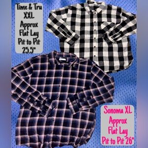 Women’s XL Pink & Blue + Black & White Buffalo Plaid Flannel Button-Down Shirts